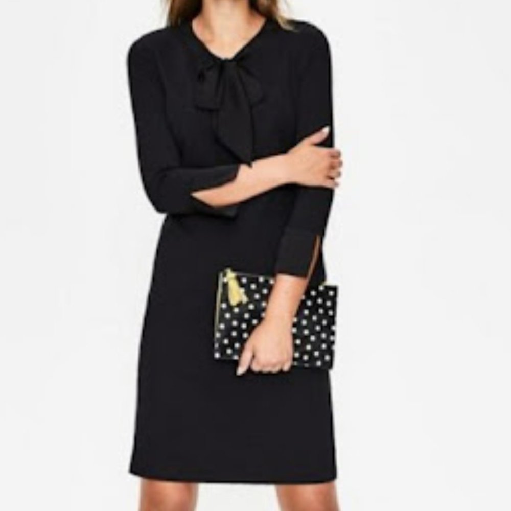 Boden Black Mini Dress with Bow Neck